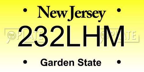232LHM New Jersey License Plate