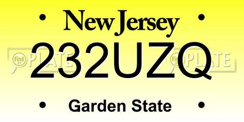 232UZQ New Jersey License Plate