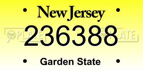 236388 New Jersey License Plate