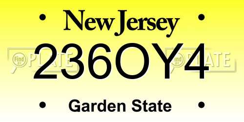 236OY4 New Jersey License Plate