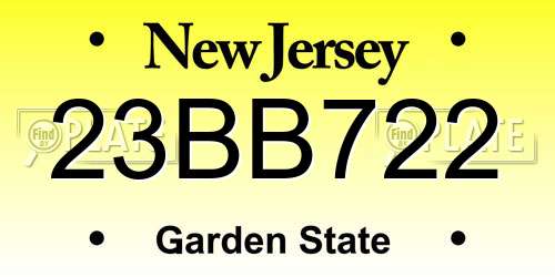 23BB722 New Jersey License Plate