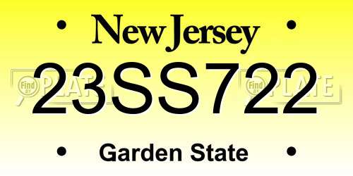 23SS722 New Jersey License Plate
