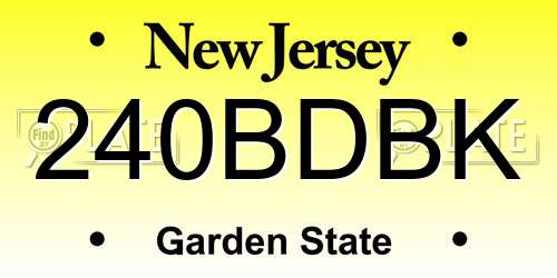 240BDBK New Jersey License Plate