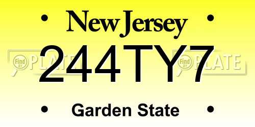244TY7 New Jersey License Plate