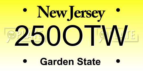 250OTW New Jersey License Plate