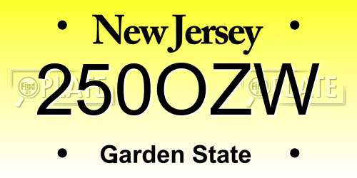 250OZW New Jersey License Plate
