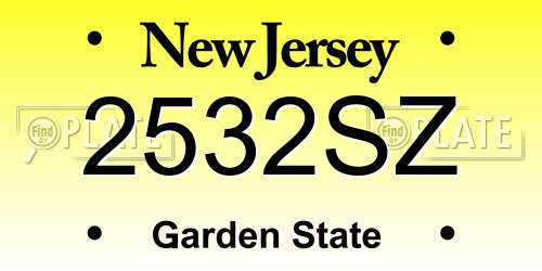 2532SZ New Jersey License Plate