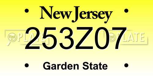 253Z07 New Jersey License Plate