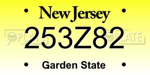 253Z82 New Jersey License Plate
