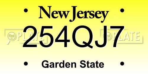 254QJ7 New Jersey License Plate