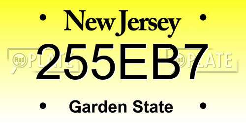 255EB7 New Jersey License Plate