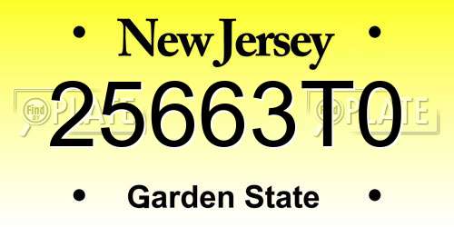 25663T0 New Jersey License Plate