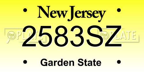2583SZ New Jersey License Plate