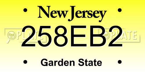 258EB2 New Jersey License Plate