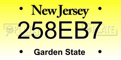 258EB7 New Jersey License Plate