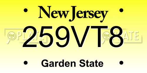 259VT8 New Jersey License Plate