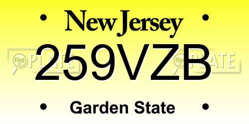 259VZB New Jersey License Plate