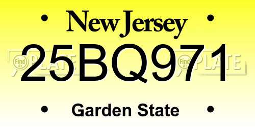 25BQ971 New Jersey License Plate