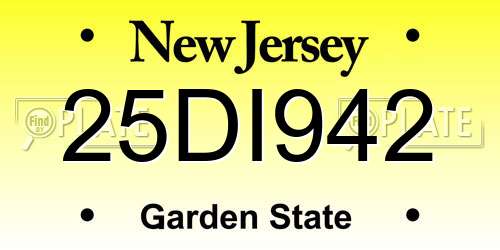25DI942 New Jersey License Plate