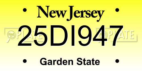 25DI947 New Jersey License Plate