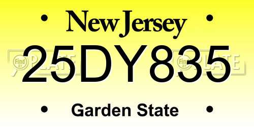 25DY835 New Jersey License Plate
