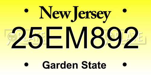 25EM892 New Jersey License Plate
