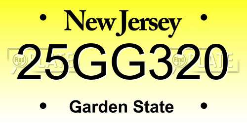 25GG320 New Jersey License Plate