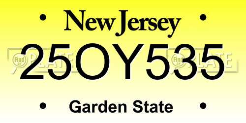 25OY535 New Jersey License Plate