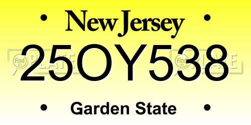 25OY538 New Jersey License Plate