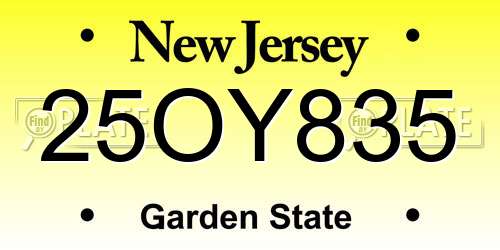 25OY835 New Jersey License Plate