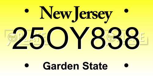 25OY838 New Jersey License Plate