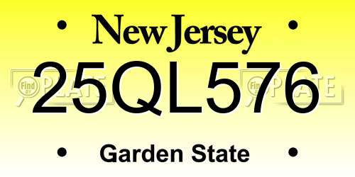 25QL576 New Jersey License Plate