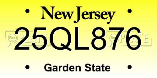 25QL876 New Jersey License Plate