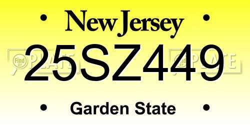 25SZ449 New Jersey License Plate