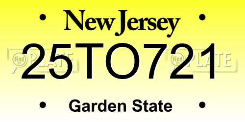 25TO721 New Jersey License Plate