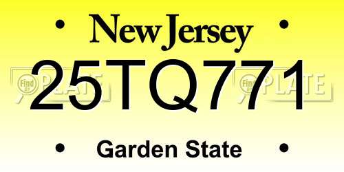 25TQ771 New Jersey License Plate