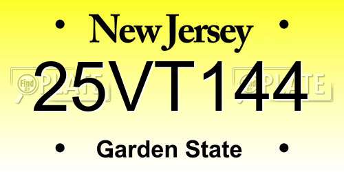 25VT144 New Jersey License Plate