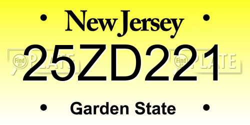 25ZD221 New Jersey License Plate