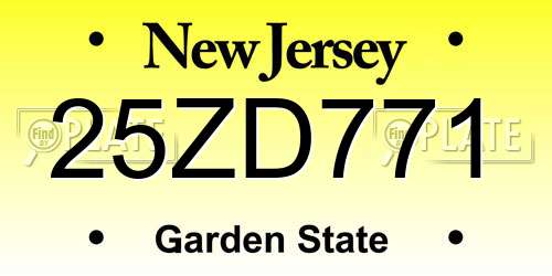 25ZD771 New Jersey License Plate