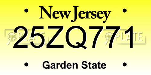 25ZQ771 New Jersey License Plate