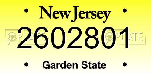 2602801 New Jersey License Plate