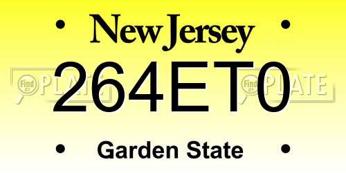 264ET0 New Jersey License Plate