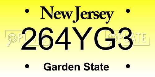 264YG3 New Jersey License Plate
