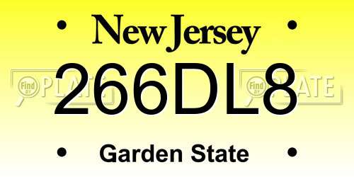 266DL8 New Jersey License Plate