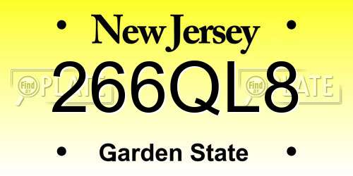 266QL8 New Jersey License Plate