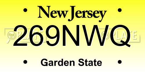 269NWQ New Jersey License Plate