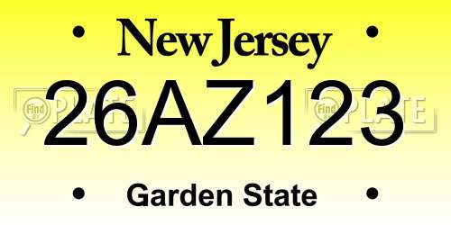 26AZ123 New Jersey License Plate