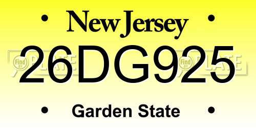 26DG925 New Jersey License Plate