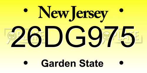 26DG975 New Jersey License Plate