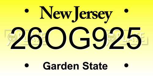 26OG925 New Jersey License Plate